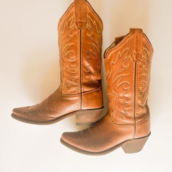 Old West Tan Canyon Childrens Girls Leather 8 in Snip Toe Cowboy Boots St CF8229 - Picture 1 of 16